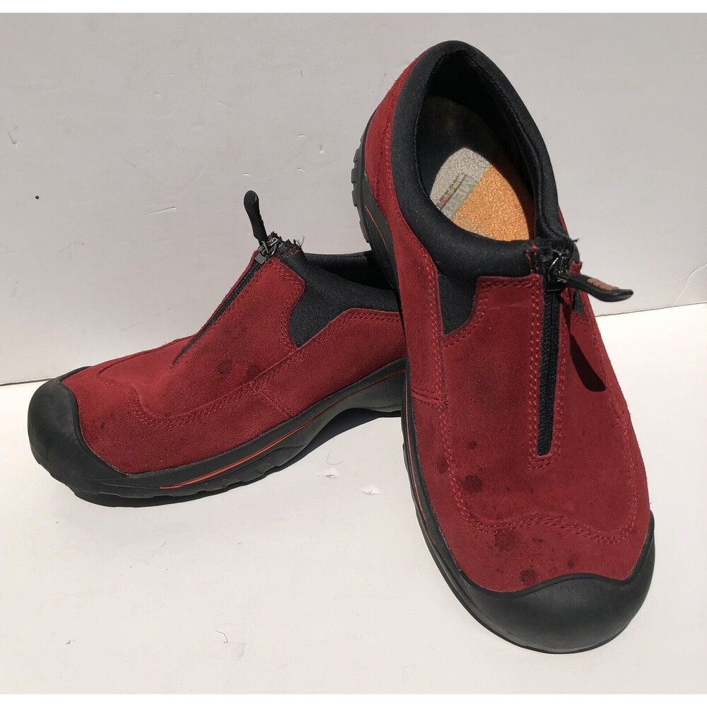 Lands End 322424 Red Suede Women's Size 8.5 B Zip Casual Slip On, Loafers